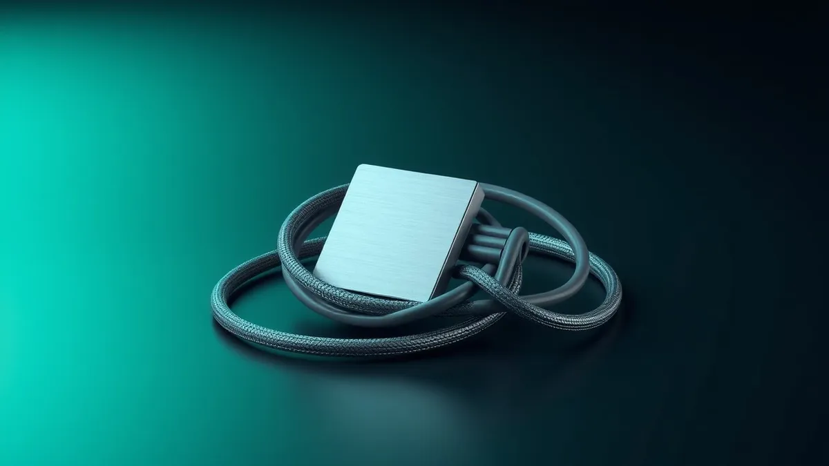Illustration: A sleek silver secure enclave chip sits isolated on a dark surface.