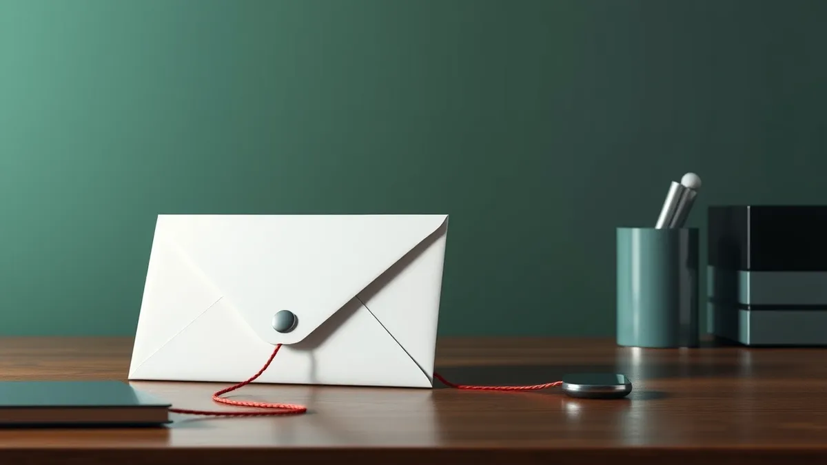 Illustration: A sleek white envelope lands silently on a polished wooden desk.