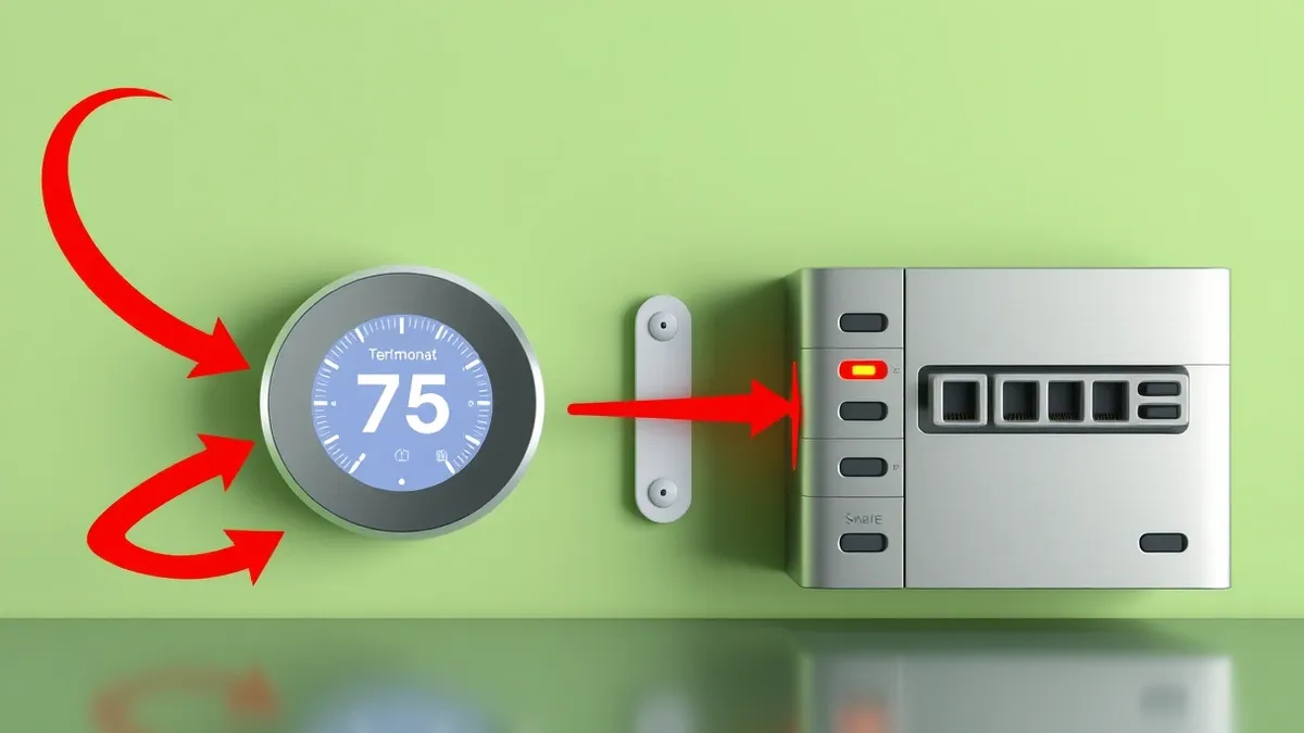 Illustration: A smart thermostat sits on a wall next to a traditional network firewall.