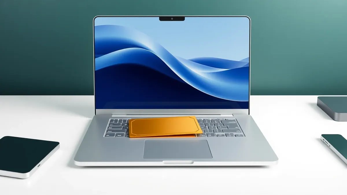 Illustration: A sleek silver laptop sits open on a clean white desk.