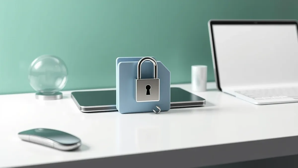 Illustration: A single computer file icon sits isolated on a clean white desk surface.