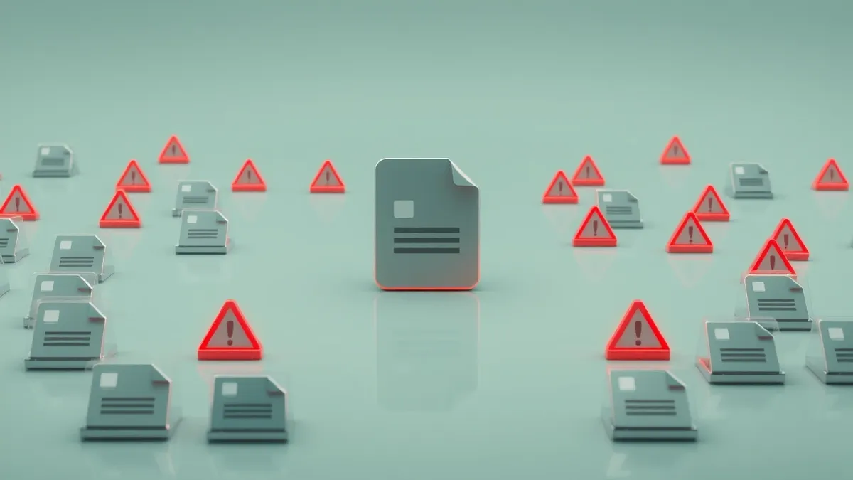 Illustration: A single corrupted software file sits alone on a clean digital surface, surrounded by identical copies rapidly multiplying outward in every direction.