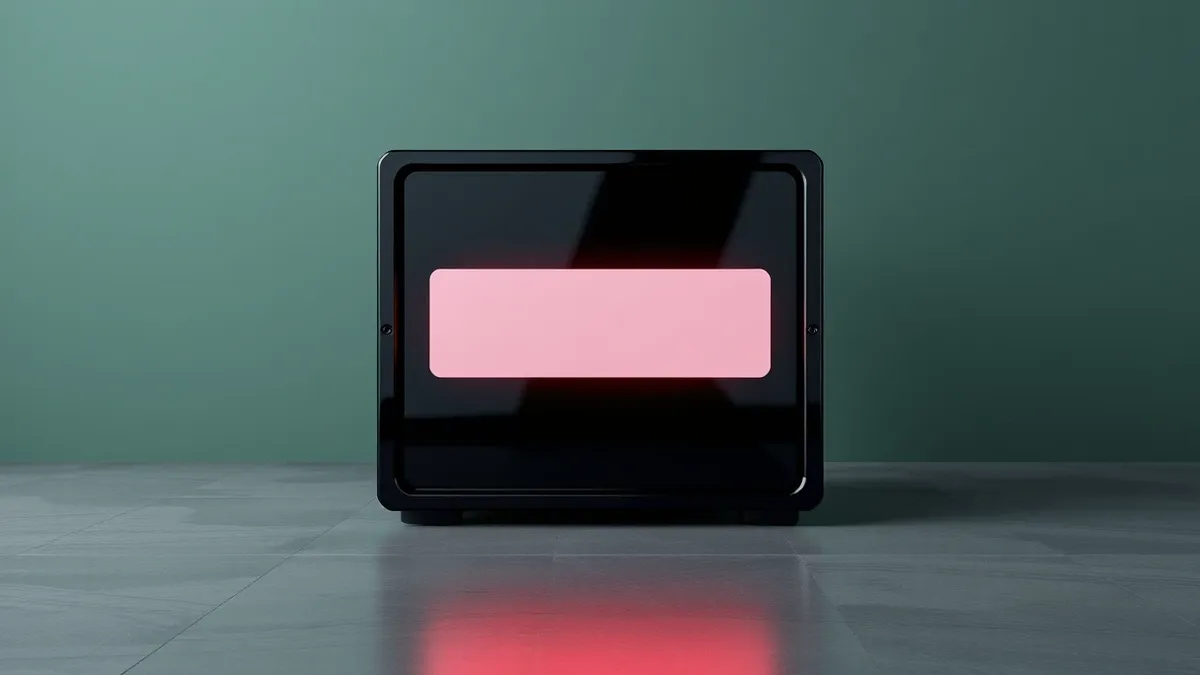 Illustration: A sleek black network security appliance sits alone on a concrete floor.