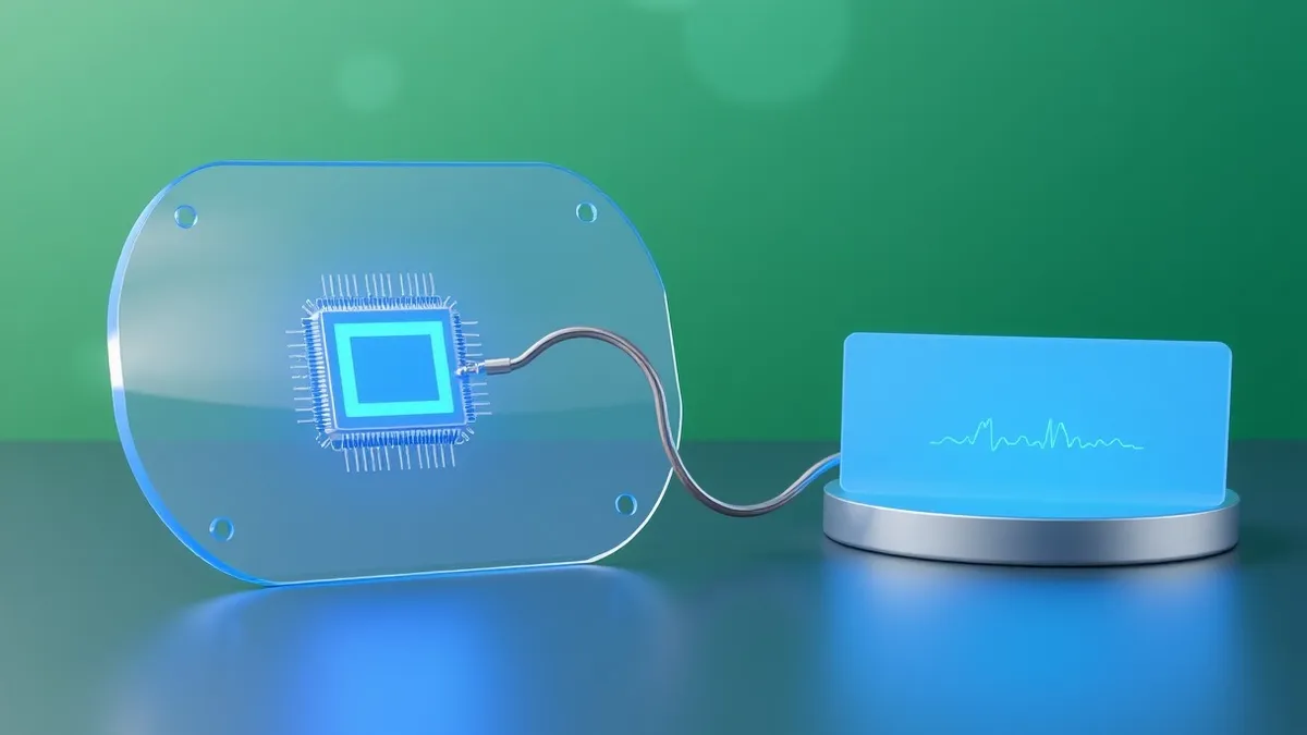 Illustration: A translucent glass shield sits before a glowing blue microchip.