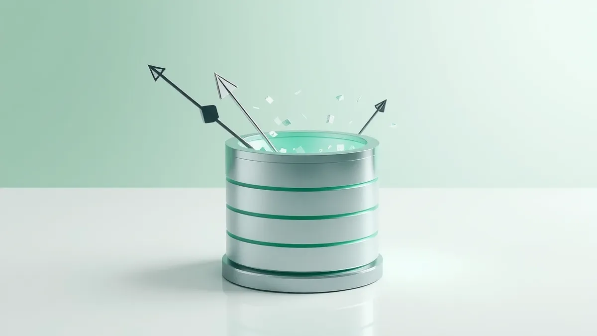 Illustration: A glowing database cylinder sits on a clean white surface.