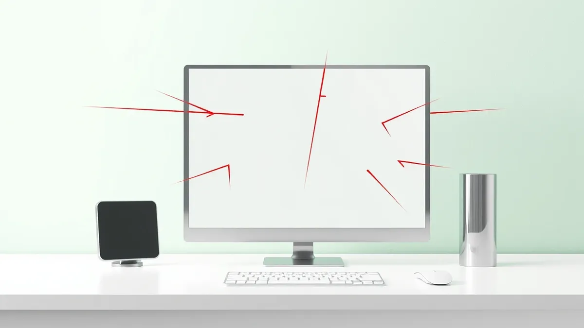Illustration: A sleek, silver Windows application window sits on a clean white desk, its surface displaying only soft, abstract geometric shapes.