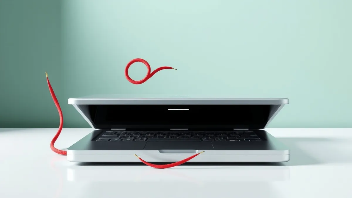 Illustration: A sleek aluminum laptop sits on a clean white desk with its lid closed.